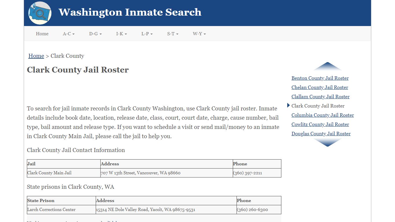Clark County Jail Roster - Washington Inmate Search